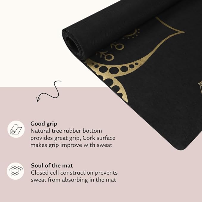 Shakti Warrior Cork Yoga Mat - Artist Designed, Premium Printed Eco-Friendly Non-Slip mat, Great for Regular & Hot Yoga, Pilates, Workouts 72 inch x 24 inch x 3mm Thick