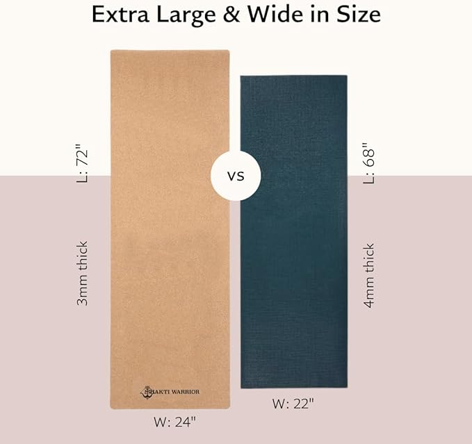 Shakti Warrior Cork Yoga Mat - Artist Designed, Premium Printed Eco-Friendly Non-Slip mat, Great for Regular & Hot Yoga, Pilates, Workouts 72 inch x 24 inch x 3mm Thick