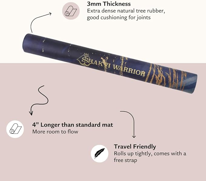 Shakti Warrior Suede yoga mat - Premium Printed Natural Eco-friendly Non-Slip Mat Great for Hot Yoga, Pilates, Workouts (72 inch x 24 inch x 3mm thick)