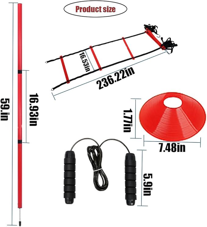 Soccer Agility Training Equipment, 6 Adjustable Soccer Training Agility Poles, 1 Speed Agility Ladder,10 Soccer Agility Cones for Training, 1 Jump Rope + Storage Bag for Youth Soccer Drills