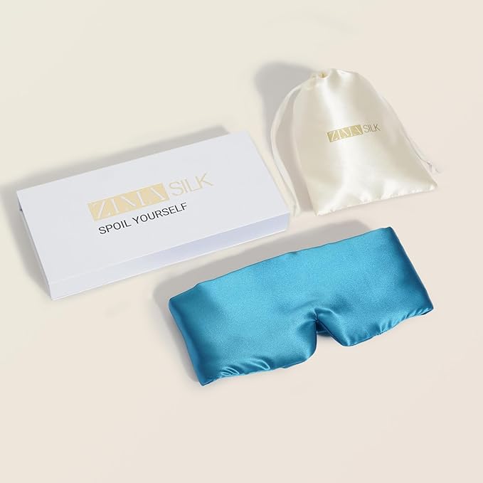 ZIMASILK 100% 22 Momme Mulberry Silk Sleep Mask - Full Silk Filled, Ultra-Soft & Breathable, Face-Hugging Blackout Eye Cover for Sleeping (Peacock Blue)