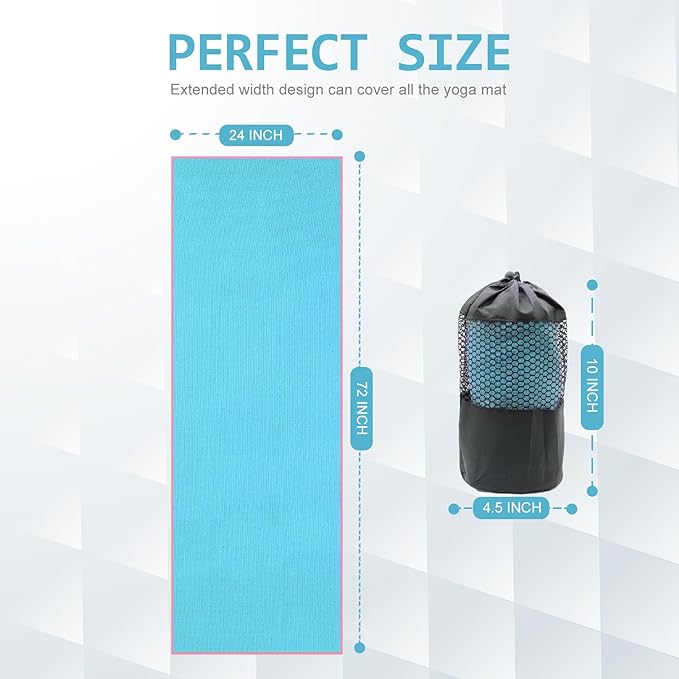 Eunzel Hot Yoga Towel - Microfiber Non Slip Yoga Mat Towel with Grip Dot Sweat Absorbent Towel for Hot Yoga, Pilates and Fitness 72" x 24", Sky Blue/Pink