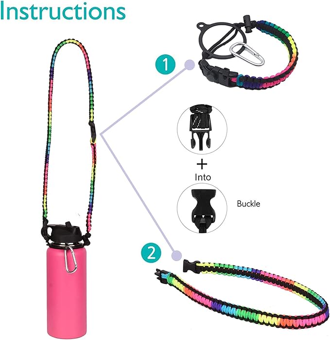 Wongeto Paracord Handle Carrier Holder with Shoulder Strap,Compatible with Hydro Flask Wide Mouth Water Bottles