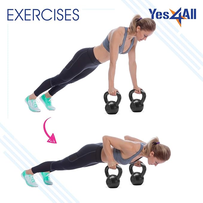 Yes4All Kettlebell Sets, 5 - 10 - 15 - 20 - 25 - 30 LB Cast Iron Strength Training Kettlebells, Wide Handles & Flat Bottom, Multi-Level from Beginners to Pros for Strength Training & Home Gym