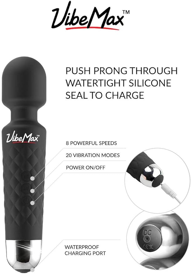 Rechargeable Personal Massager - Powerful Multi Speed Vibration - Whisper Quiet - Waterproof - for Muscle Tension Relief in Neck, Back, Shoulders, Legs and Feet - Black