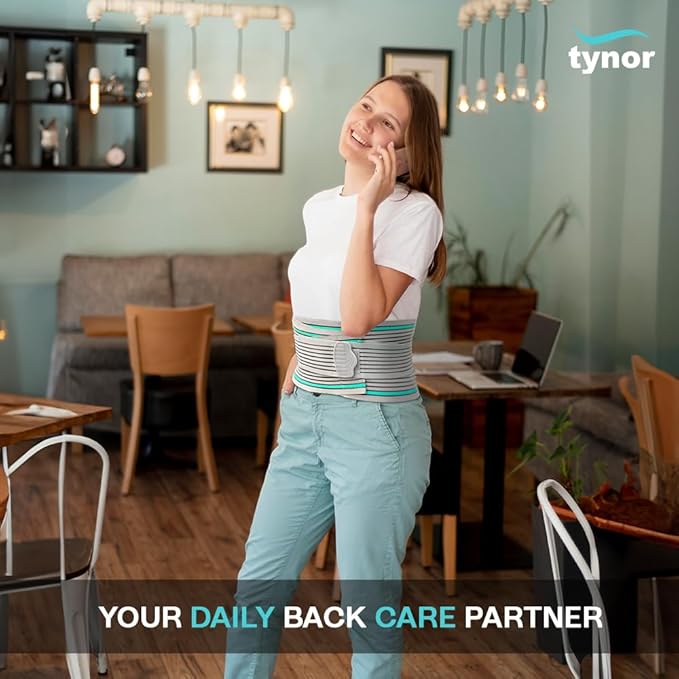 TYNOR Lumbar Support Belt Breathable Compression Lower Back Brace, Adjustable Waist Lumbar Support Brace for Men & Women, Herniated Disc, Sciatica, Back Pain & Heavy Lifting (Small, Grey)