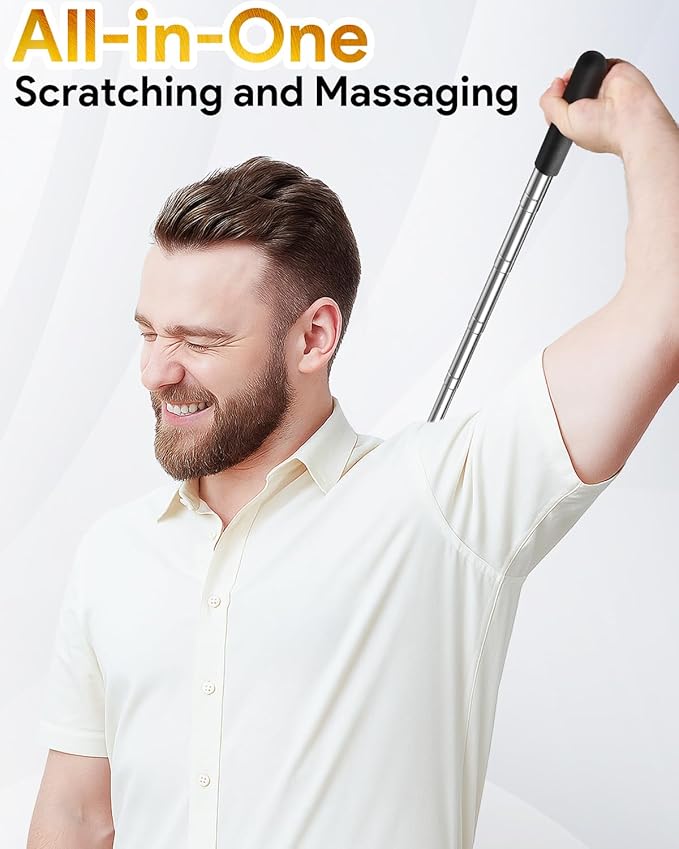 TUKUOS Telescoping Back Scratcher with 4Pcs Detachable Scratching Heads, Stocking Stuffers for Men Back Scratcher for Men/Dad/Women, White Elephant Gifts for Adults Christmas Gifts for Men Women