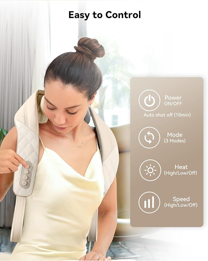 Snailax Cordless Neck Massager with Heat, Shiatsu Neck and Shoulder Massager for Deep Tissue, Kneading Back Massage Pillow for Leg, Body, 2 Heating Levels, Gifts for Men Women