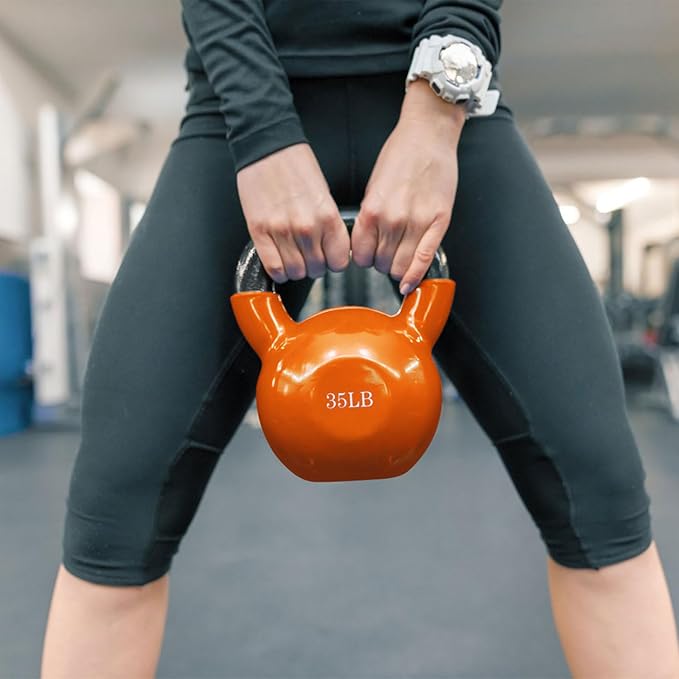 20, 25, 30, 35, 40, 45 Lbs Kettlebell Iron Sand Filled Weights for Women and Men, Orange Kettlebells with Smooth PP Material Surface and Non-slip Handle, Multiple Sizes and Weights