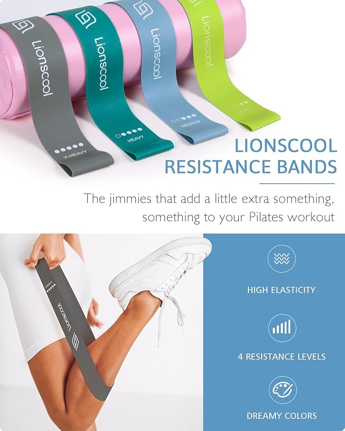 LIONSCOOL Pilates Ring Set – 14" Anti-Deformation Magic Circle with Padded Handles, Mini Ball, Resistance Bands, Guide & Bag