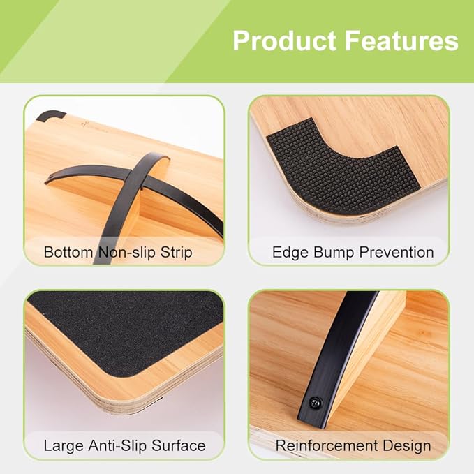 StrongTek Professional Wooden Balance Board, Rocker Board, Wood Standing Desk Accessory, Balancing Board for Under Desk, Anti Slip Roller, Core Strength, Stability, Office Wobble Boards