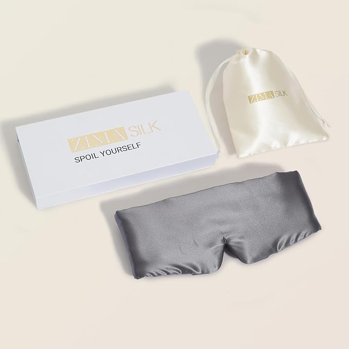 ZIMASILK 100% 22 Momme Mulberry Silk Sleep Mask - Full Silk Filled, Ultra-Soft & Breathable, Face-Hugging Blackout Eye Cover for Sleeping (Blackish Grey)