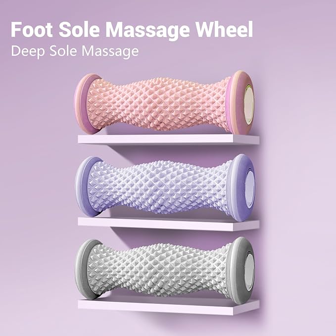 Ergonomic Foot Massager Roller - for Plantar Fasciitis Relief, Portable Reflexology Tool (Gray)