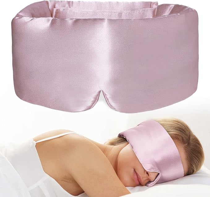 100% Natural Silk Eye Mask for Women Men, Soft Pressureless Cooling Blackout Eye Covers for Sleeping, Large Size Sleep Mask fits All Heads Adjustable, 1PC, Lotus Pink