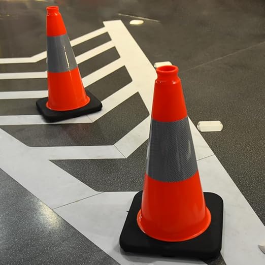 (6 Pack) BESEA 18" inch Traffic Cones Orange Safety Cones with 6 inch Reflective Collar for Home Driveway Road Parking Use(6 Cones)