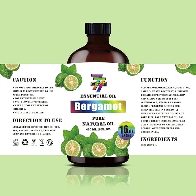 Bergamot Essential Oil(16oz / 480ml) - Bergamot Oils Used in diffusers, humidifiers, Home Baths, Cleaning Products, Yoga, DIY Soaps and DIY Scented Candles