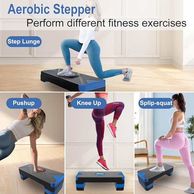 EVERYMILE Aerobic Exercise Step, Adjustable Aerobic Stepper for Exercise, Workout Step Platform, Step Up Box, 26.5" Step Deck with 4” 6” 8” Adjustable Height Risers, Women Home Gym Fitness