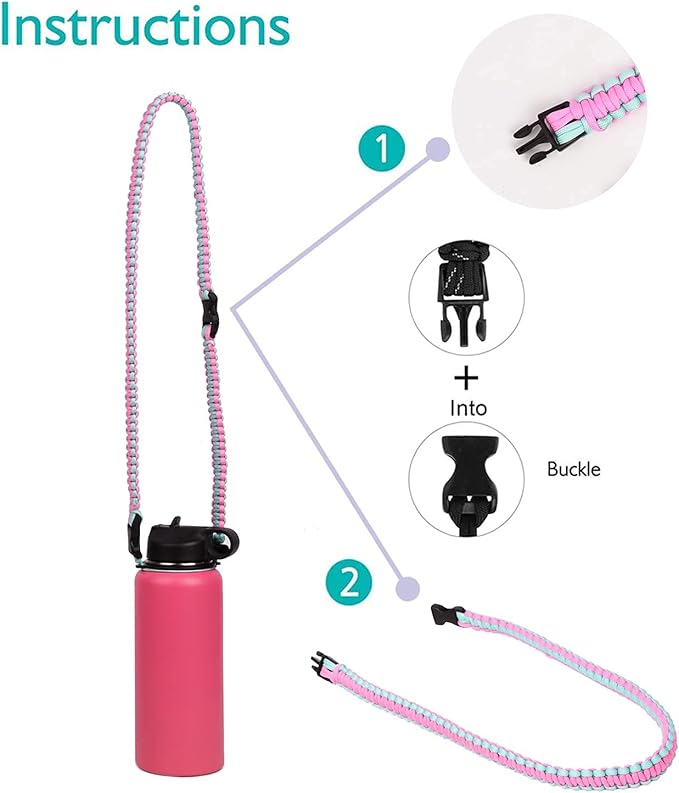 Wongeto Paracord Handle Carrier Holder with Shoulder Strap,Compatible with Hydro Flask Wide Mouth Water Bottles