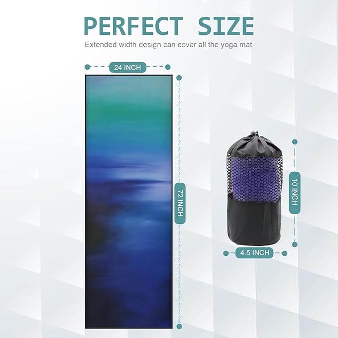 Eunzel Hot Yoga Towel, Non Slip Yoga Mat Towel Sweat Absorbent Printed Yoga Towel with Grip Dots for Hot Yoga, Pilates and Workout 72"x 24", Oceanic Melt