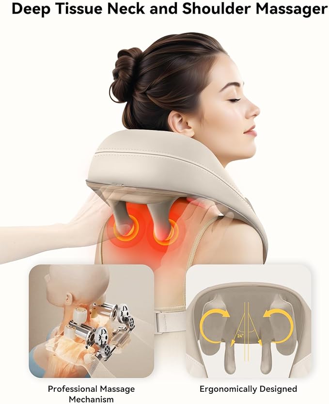 Snailax Cordless Neck Massager with Heat, Shiatsu Neck and Shoulder Massager for Deep Tissue, Kneading Back Massage Pillow for Leg, Body, 2 Heating Levels, Gifts for Men Women