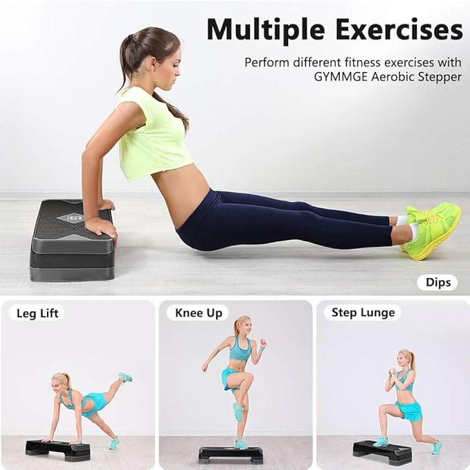 Adjustable Workout Aerobic Stepper, Aerobic Exercise Step Platform with 2 Risers, Exercise Step Deck for Fitness, 26.5" Trainer Stepper with Non-Slip Surface Home Gym & Extra Risers Options