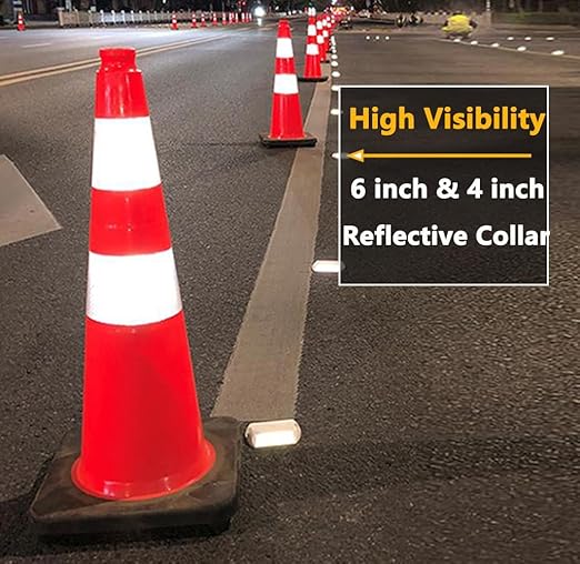 BESEA 4PACK 28” inch Traffic Safety Cones Orange Road Parking Cones Heavy Duty Construction Cone Structurally Stable for Traffic Control at Public Place