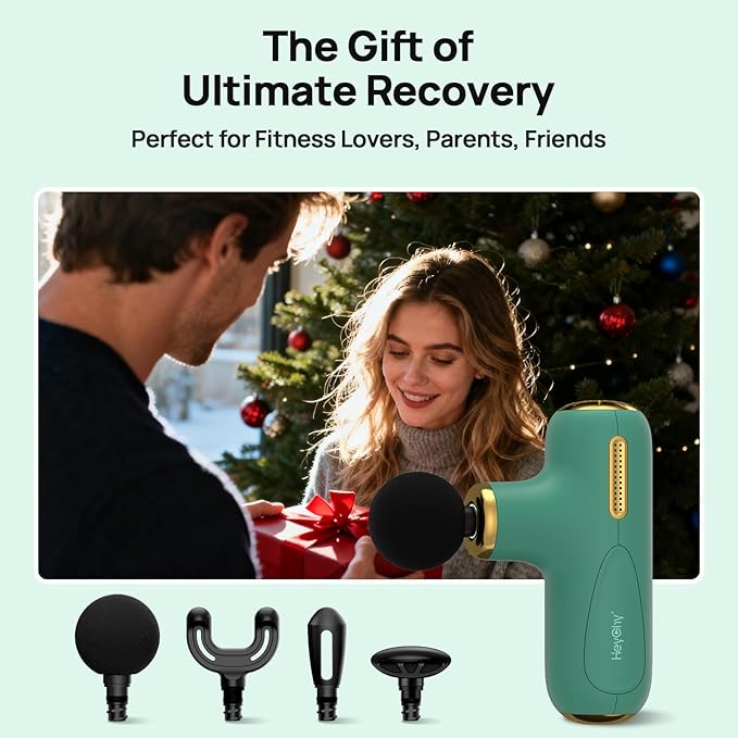 Super Mini Massage Gun Deep Tissue, Pocket-Sized Muscle Massager with 5-Speed & 4 Attachments, Portable Handheld Massager Quiet for Home/Gym/Travel, Ideal Gift for Men & Women, Athletes, Green