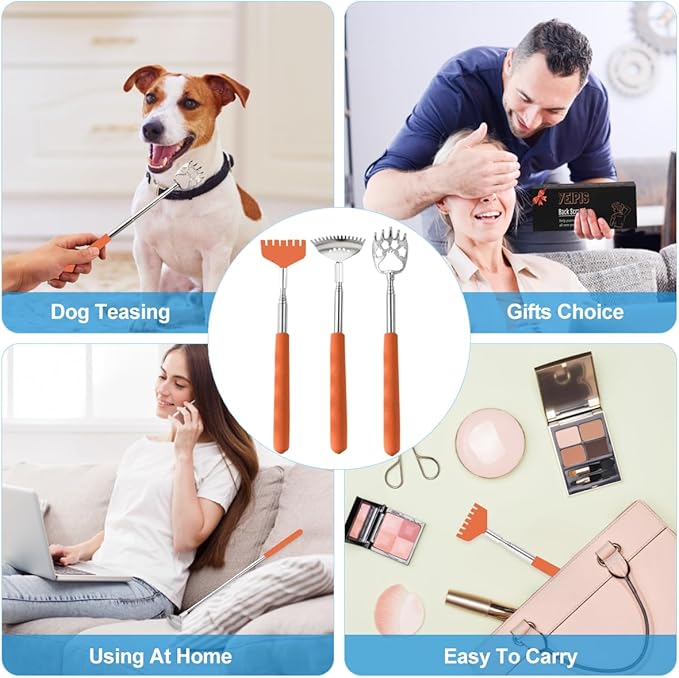 3 Pack Different Back Scratcher,Metal Portable Telescoping Back scratchers with Beautiful Box Great Stocking Stuffers for Men Women Kids Adults(Orange)