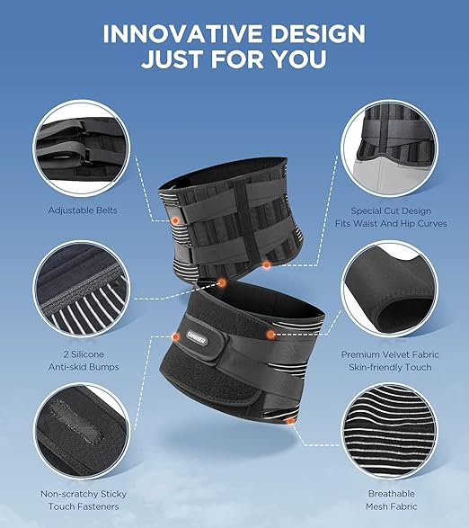 Back Brace for Lower Back Pain Relief with 3D Lumbar Pad, 6X Back Support Belt With Alternative Strips for Men/Women, Soft Breathable Mesh Fabric Lumbar Support for Herniated Disc, Sciatica