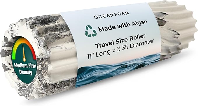 Oceanfoam Ripple Travel Foam Roller (11" x 3.35") Firm Mini Foam Roller for Physical Therapy, Deep Tissue Massage, Back Pain - High Density, Ergonomic Wave Textured - Yoga, Exercise (Black Marbled)