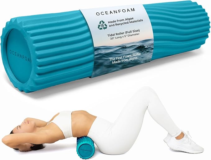 Oceanfoam Tidal Roller - Miami Blue - Muscle Massage Foam Roller for Back Pain & Stretching - Firm and Ergonomic Wide Wave Textured - Yoga, Athletics, & Wellness - Full Size, 20" x 5"