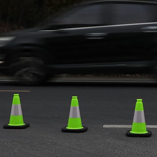 OrangeStar 12" Traffic Cones 6-Pack, Green Safety Cones with Reflective Collar & Heavy Duty Base for Driving Practice, Parking Lots, Roadwork, Construction, Indoor & Outdoor Use