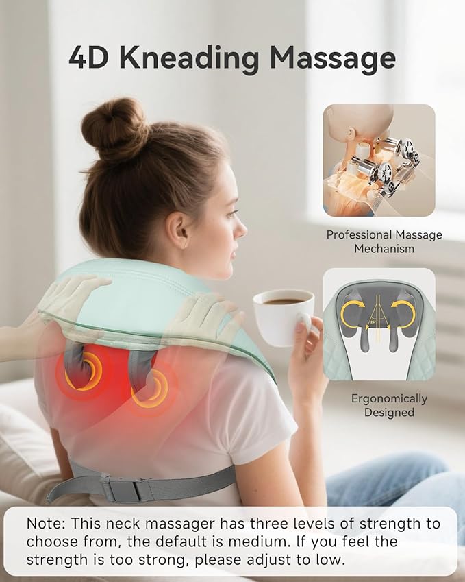 Snailax Cordless Shiatsu Neck Massager with Heat, 4D Kneading Back Shoulder Massager Deep Tissue, Larger Massage & Heating Area, Gift for Mom Dad