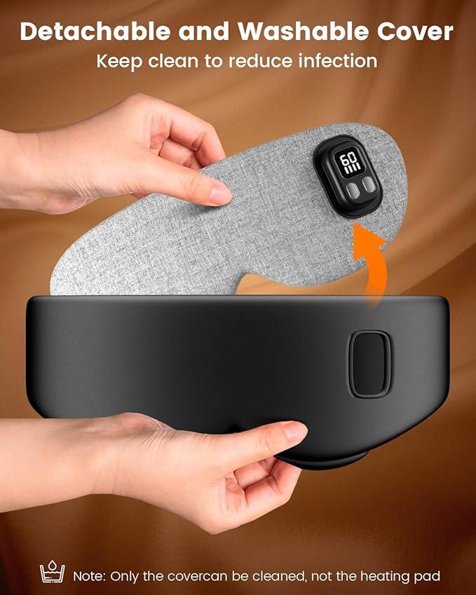 Heated Eye Mask - Cordless Eye Mask for Dry Eyes, Eye Relief, Improved Sleep, Timed Shutdown, 4 Temperature, Washable Eye Heating Pad for Travel, Removable for Cleaning - Black