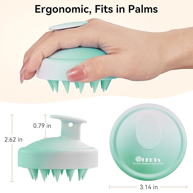 HEETA Scalp Massager Hair Growth, Soft Silicone Scalp Scrubber Shampoo Brush for Exfoliation, Dandruff Removal Head Massage Stress Relax, Wet & Dry Use for Thick Thin Curly Hair Care, Gradient Green