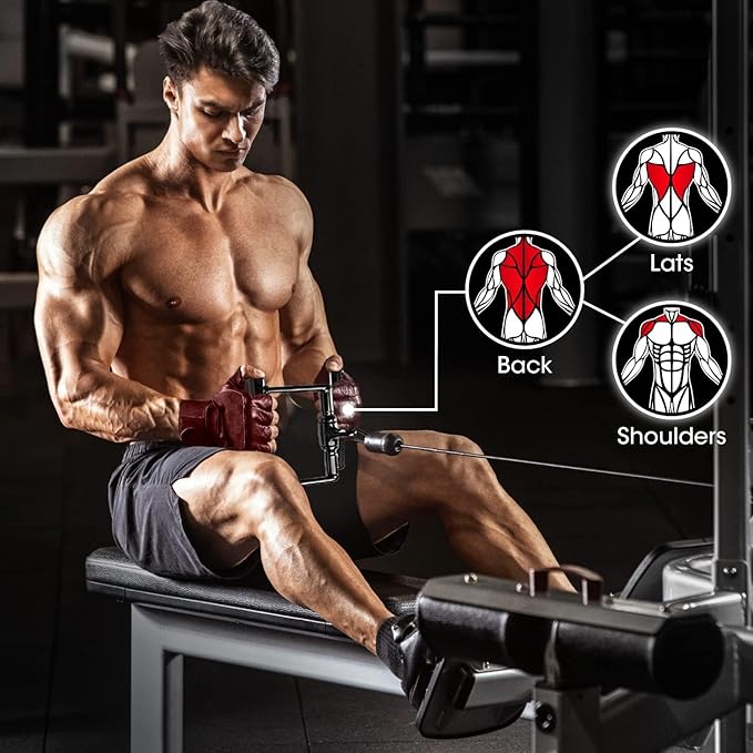 Yes4All Cable Machine Attachment, Row Handles, Tricep Rope, Straight Bar, V Bar, LAT Pulldown Accessories Load 880 LB for Home Gym