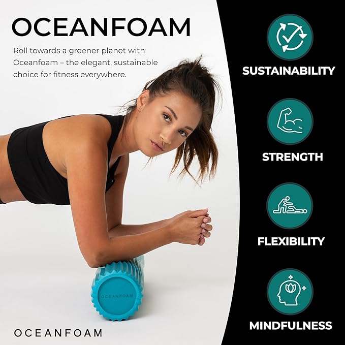 Oceanfoam Tidal Roller - Miami Blue - Muscle Massage Foam Roller for Back Pain & Stretching - Firm and Ergonomic Wide Wave Textured - Yoga, Athletics, & Wellness - Full Size, 20" x 5"