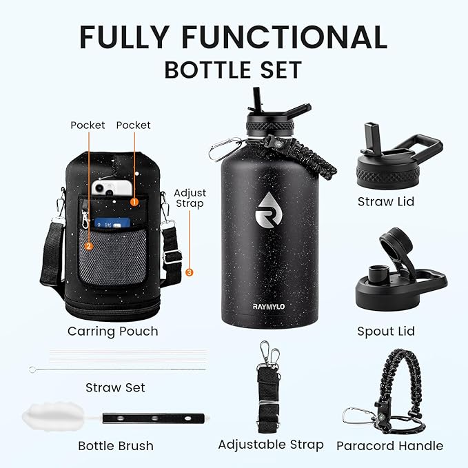 128oz Insulated Water Bottle, Triple Wall Vacuum Stainless Steel Water Bottles - Keeps Cold 48H, Reusable One Gallon Flask Jug for Gym, Sports, Camping, Hiking,Travel, Starry Sky-Black