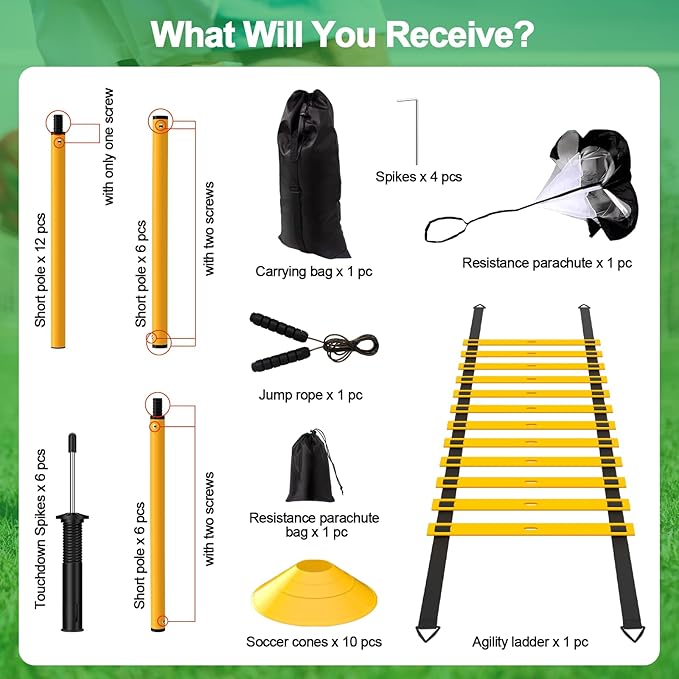 24Pcs Soccer Agility Training Equipment Set Ultimate Agility Poles Cones Ladder More for Quick Assembly and Easy Portability Suitable for All Skill Levels Enhance Speed Agility Training