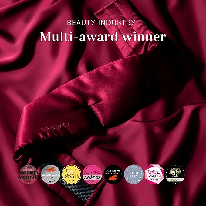 DROWSY Silk Sleep Mask - Face-Hugging, Padded Cocoon for Luxury Sleep in Total Darkness - 100% Pure Mulberry Silk (La Vie En Rouge)