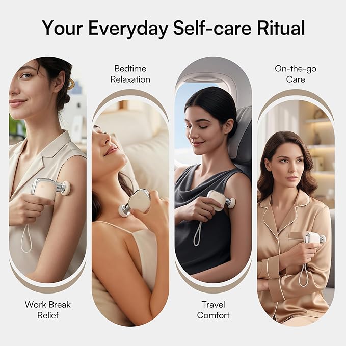 INIA PocketForce Mini Massage Gun - 75% Smaller, High-Power Percussion for Full Body Relief, Portable Deep Tissue Massager Gun with Leather Case & 3 Heads for Travel & Office Use, Gifts for Men Women