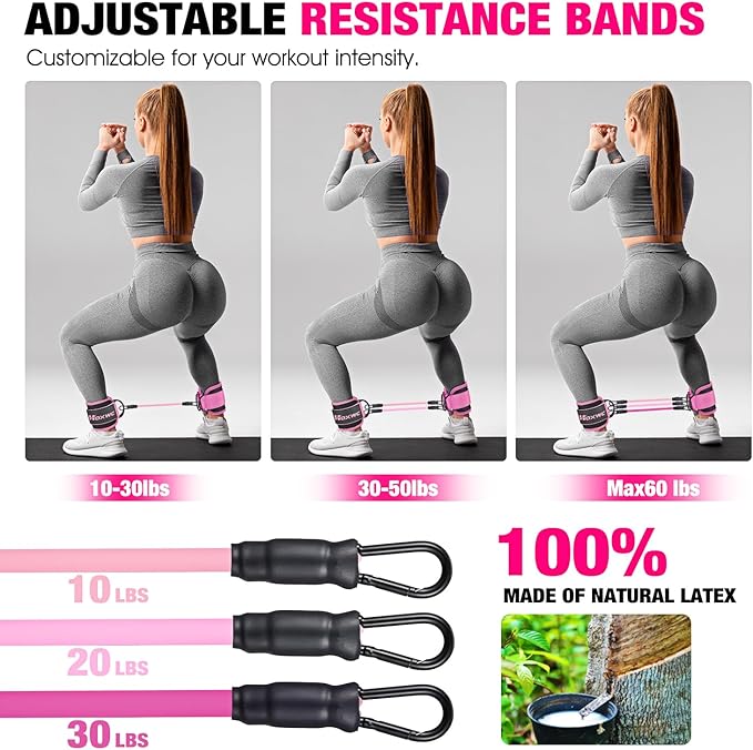 Ankle Resistance Bands with Cuffs, Ankle Bands for Working Out, Ankle Resistance Band for Leg, Booty Workout Equipment for Kickbacks Hip Fitness Training, Exercise Bands for Butt Lift Women