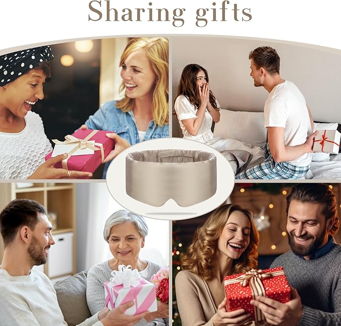 100% Mulberry Silk Sleep Mask Eye Mask for Women Man with Adjustable Band, for Side Sleeper Blackout Sleep Mask for Travel Rest and Office Large Size (Taupe)