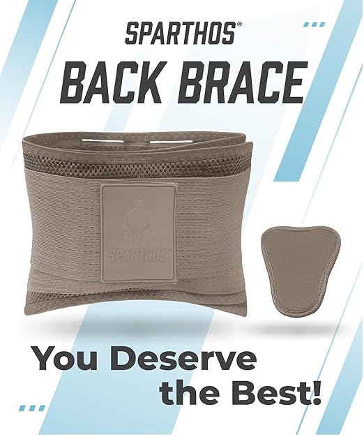 Sparthos Back Brace for Lower Back Pain - Immediate Relief from Sciatica, Herniated Disc - Breathable Design With Lumbar Support Pad - For Men & Women - Fits 38–44″ Waist (Beige-Medium, Check Sizing)
