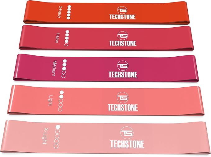 TechStone Resistance Bands Set for Men and Women, Pack of 5 Different Levels Elastic Band for Home Gym Long Exercise Workout – Great Fitness Equipment for Training, Yoga – Free Carrying Bag