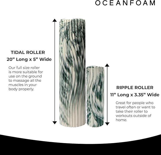 Oceanfoam Tidal Roller - Hunter Marbled - Muscle Massage Foam Roller for Back Pain & Stretching - Firm and Ergonomic Wide Wave Textured - Yoga, Athletics, & Wellness - Full Size, 20" x 5"