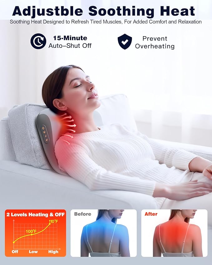 Shiatsu Back and Neck Massager with Heat – Deep Kneading Massage Pillow for Relaxation – Corded Design for Full Body Use - for Loved Ones