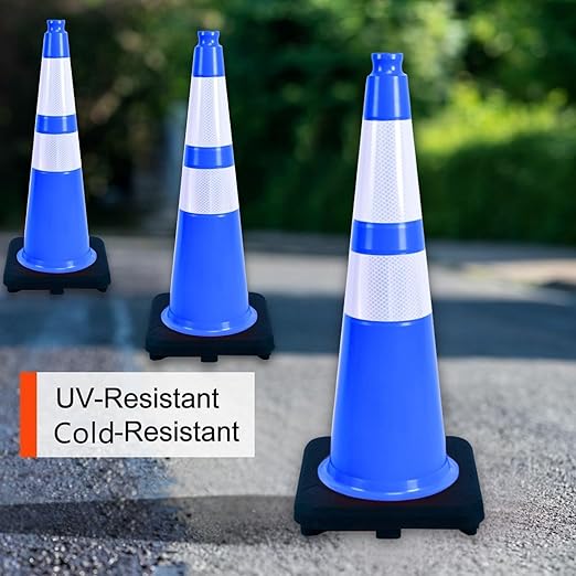 BESEA 4PACK 28 inch Traffic Safety Cones Blue Road Parking Cones 28" Heavy Duty Construction Cone Structurally Stable for Traffic Control at Public Place(4PCS)