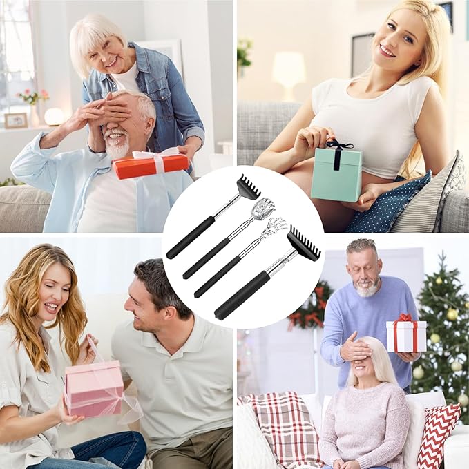 Back Scratcher Gift Set, 4 Pack, Upgraded Portable Extendable Stainless Steel Telescoping Massage Tool, Stocking Stuffers for Men Women