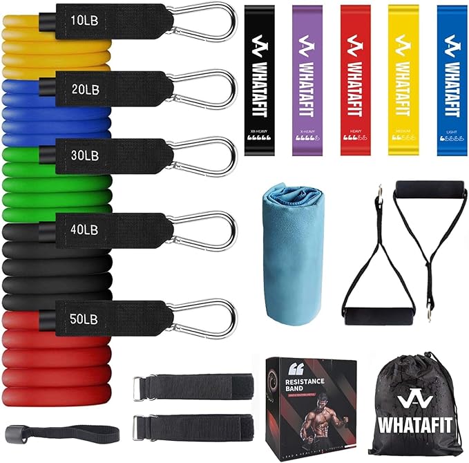 WHATAFIT Resistance Bands, Exercise Bands,Resistance Bands for Working Out, Work Out Bands with Handles for Men and Women Fitness, Strength Training Home Gym Equipment